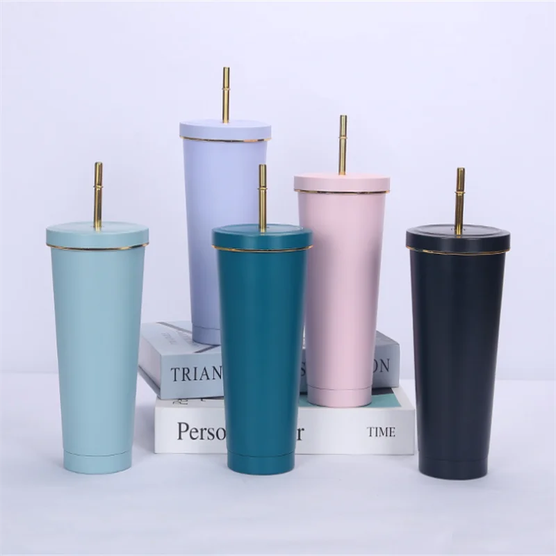 

750/500ML Stainless Steel Straw Mug Reusable Tumbler Insulated Bottle With Lid Milk Tea Cup Thermos Drinkware Home Accessories