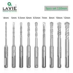 LAVIE 9pcs Elettrico Martello SDS Plus Punte da Trapano Set 110 millimetri Muro di Cemento Blocco di Mattoni Muratura Foro Seghe di Perforazione 4 millimetri 5 millimetri 6 millimetri 017