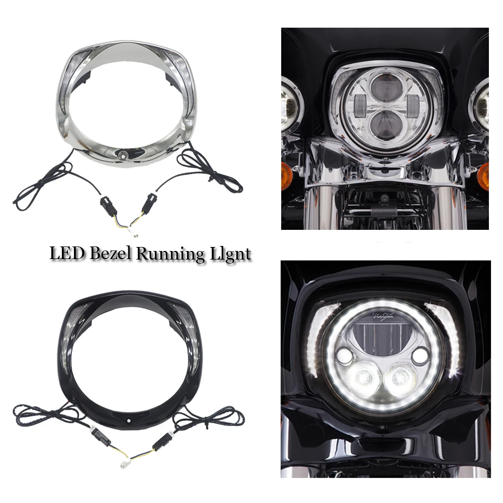 

Motorcycle Chrome & black LED headlight bezel For Touring Tri Road King Street Electra Glide Low FLHTCU Ultra Limited