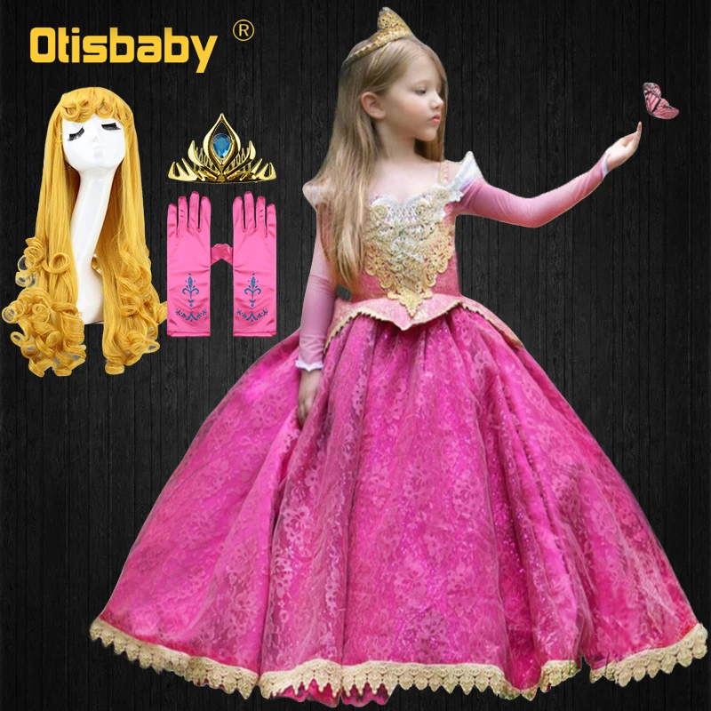 

Fancy Girl Lace Floral Sleeping Beauty Princess Dress Little Girls Carnival Kids Elegant Rapunzel Queen Aurora Party Ball Gown