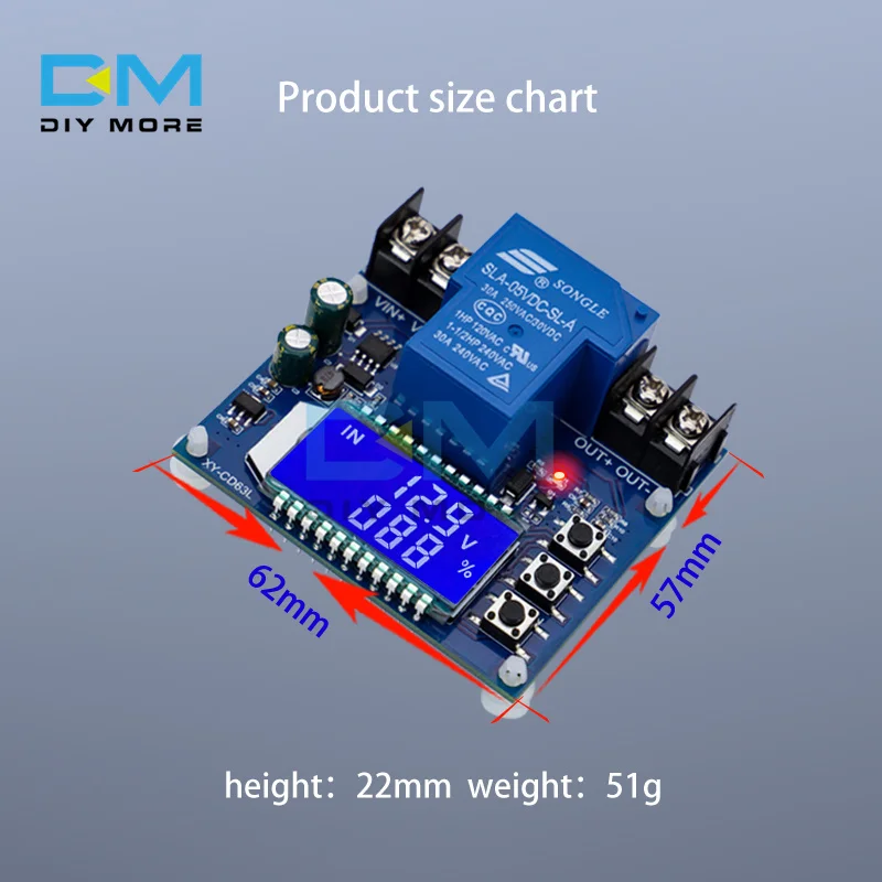 XY-CD63L 30A Battery Charging Control Module Full Power off DC Voltage Protection Under Voltage Power Loss Protector