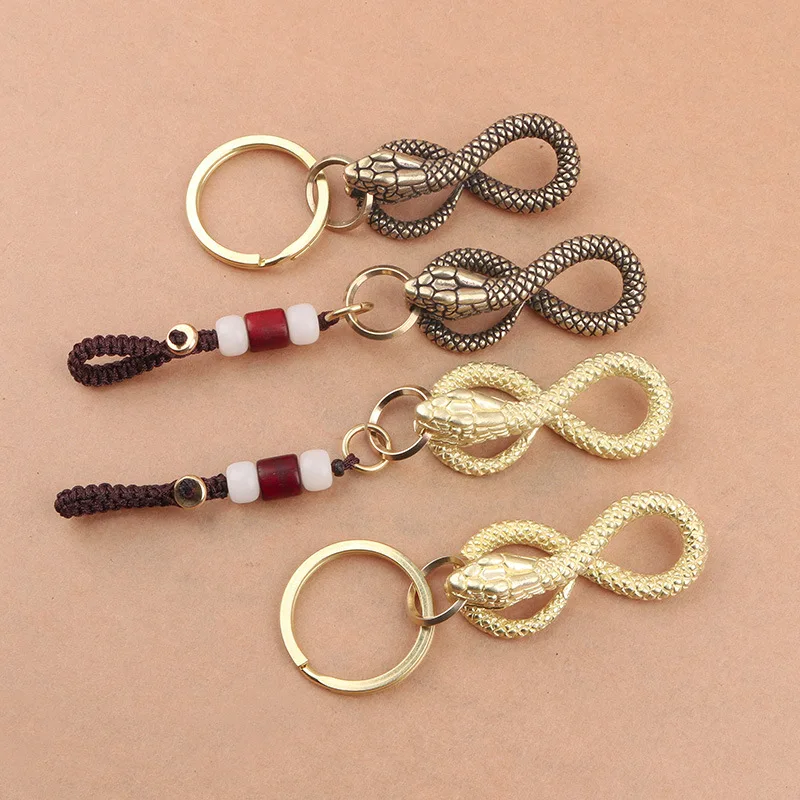 3pcs Snake Pendant Key Chains Retro Brass Key Chain Disc Snake Car Keychains Gold Python Vintage Zodiac Snake Key Ring Gift