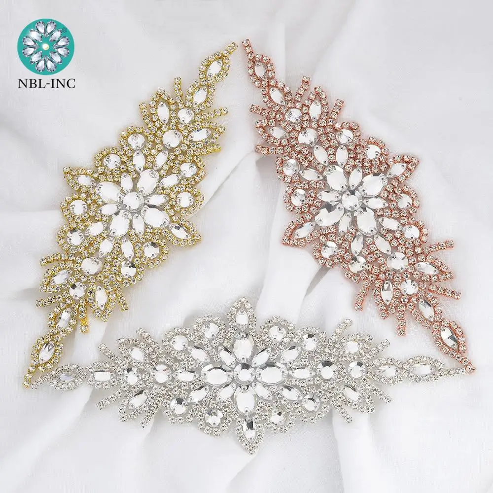 (1PC) Rhinestones bridal belt wedding applique silver with crystals wedding dress accessories sash applique WDD0472