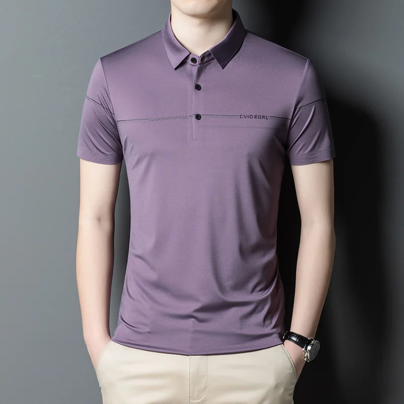 Letter Diamonds Printed Polo Shirt Men Short Sleeve High Quality Polos Quick Dry Casual Business Summer Top Purple Black Green