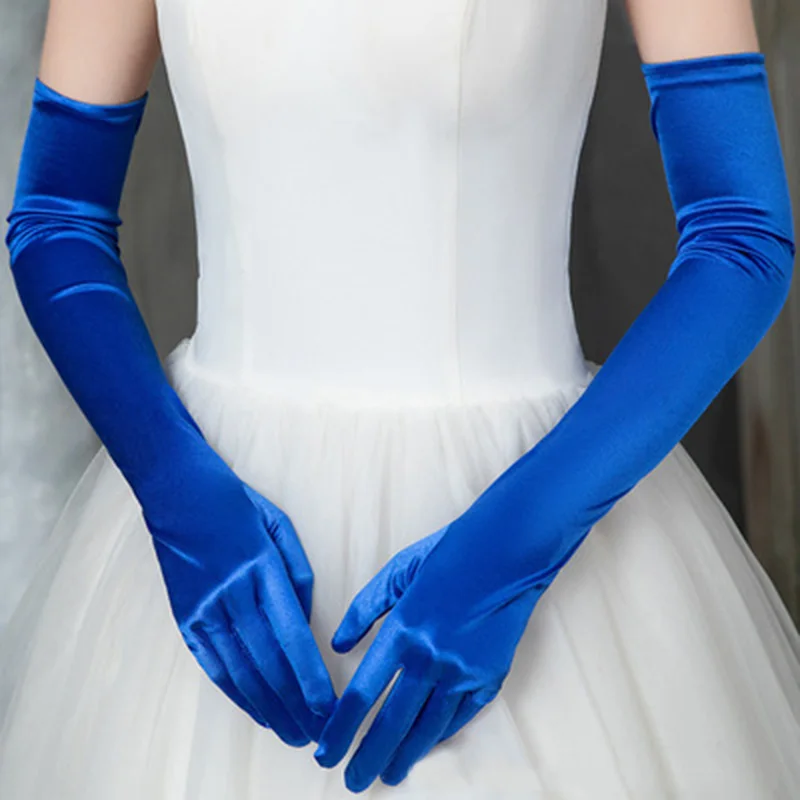 Korean Women Christmas White Wedding Dress Long Satin Elastic Etiquette Gloves Summer Sunscreen UV Full Finger Driving Glove K14