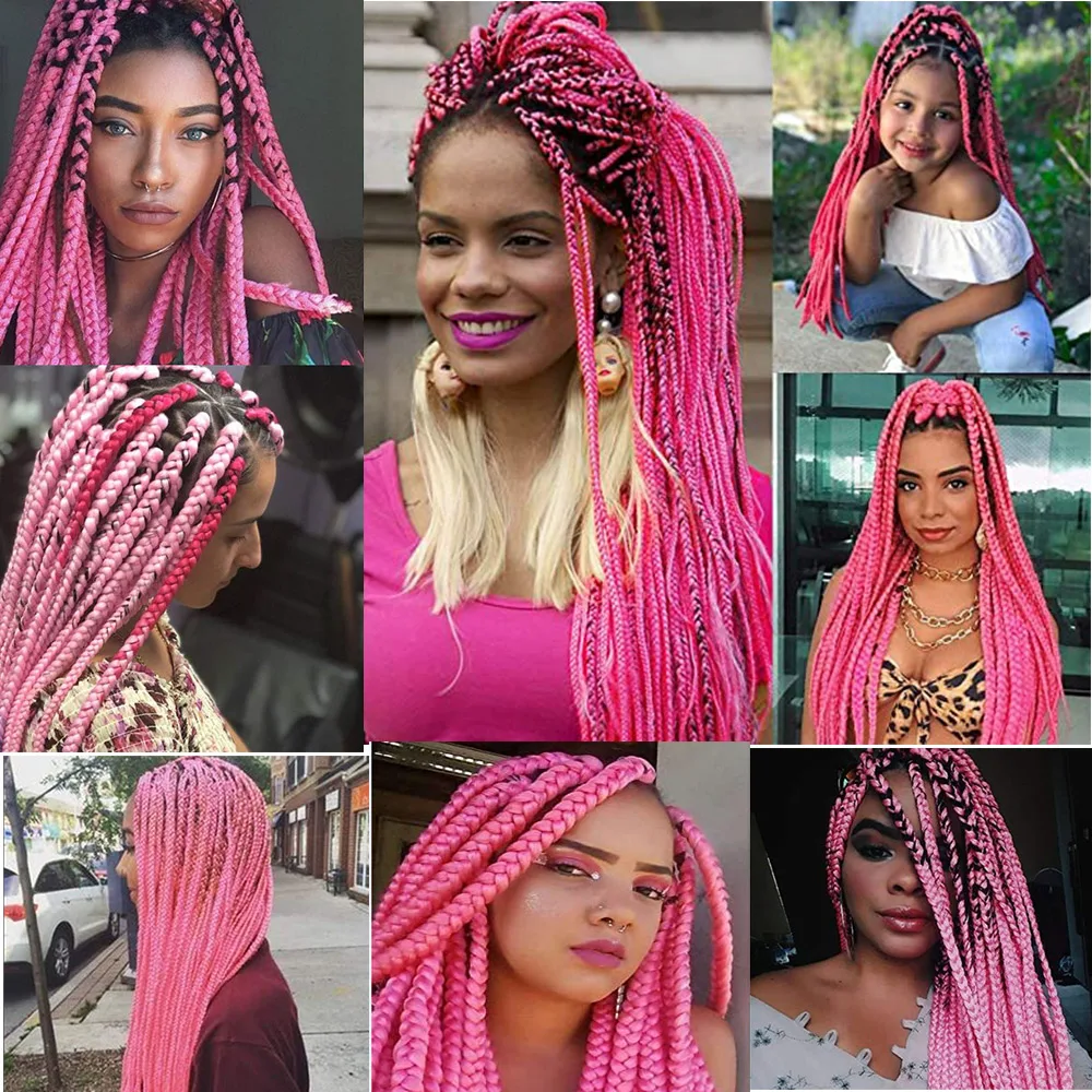 Alororo Afro Pink Pre Stretched Braiding Hair Low Temperature Fiber Synthetic Hair Extension for Braids Professional Box Braids