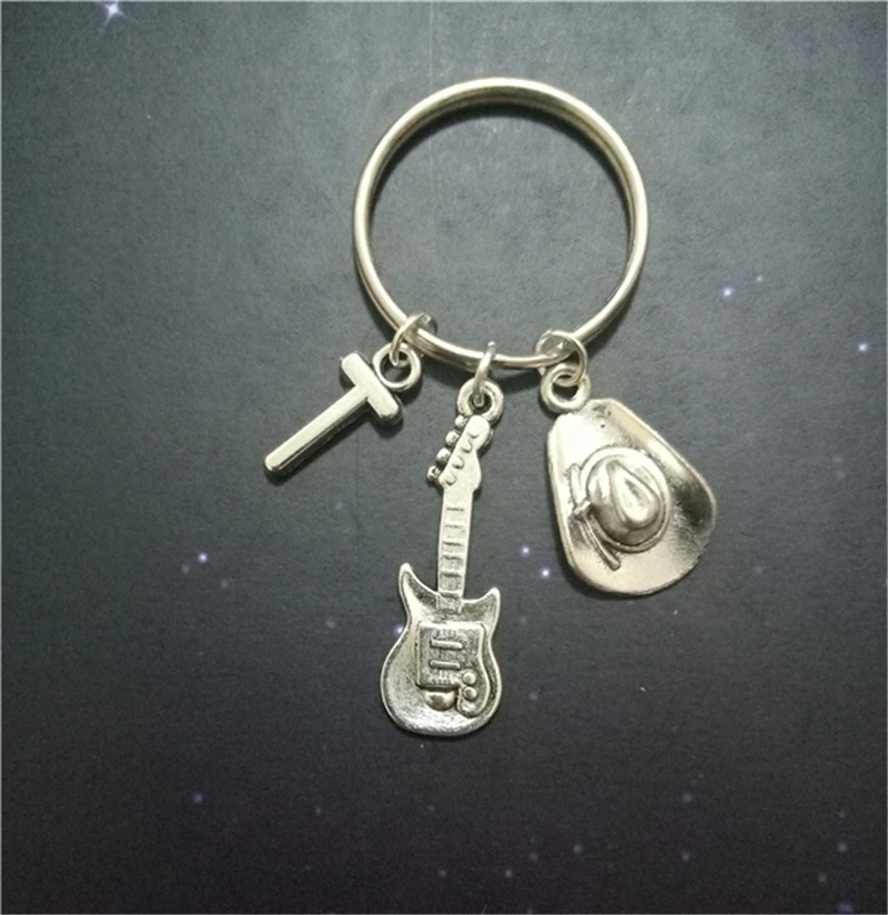 Creative Handmade Guitar Keyring, Music Keychain, Personalised Music Gift, Initial Charm, Cowboy Hat Keychain