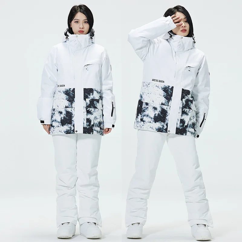 Color Block Ski Suit for Men and Women, Windproof, Waterproof, Snowboarding Jackets, Pants, Female Snow Costumes, New Fashion,