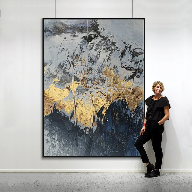 金箔の黒と白の手描きの抽象的な絵画金山モダンな抽象絵画玄関廊下リビングルームのソファの背景12月 - AliExpress