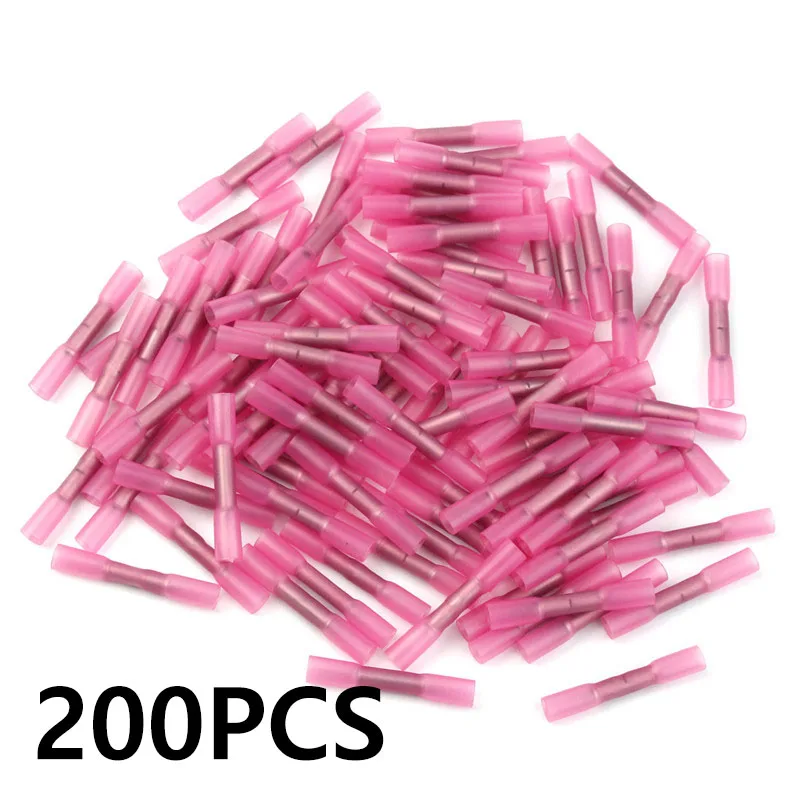 500/1000PCS Red Heat Shrink Connectors Insulated Waterproof Crimp Terminals Seal Butt  Electrical Wire Connector 22-18 AWG