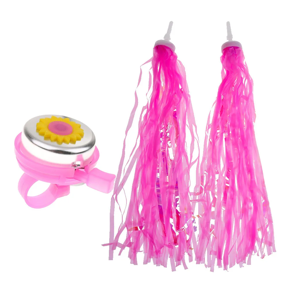 Bicycle Streamers Tricycle Kids Girls Children Handlebar Grips Tassels + Cycle Bike Horn Bell Accessories Set