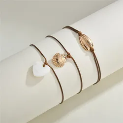 Bohemian Heart Shell Rope Chain Bracelets Bangles For Women Heart Shell Metal Charm Bracelets Sets Jewelry bangel bracelet