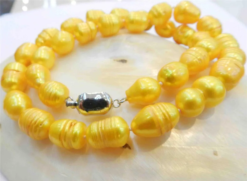 

10-11MM YELLOW GOLDEN NATURAL TAHITIAN PEARL NECKLACE 18" AAA