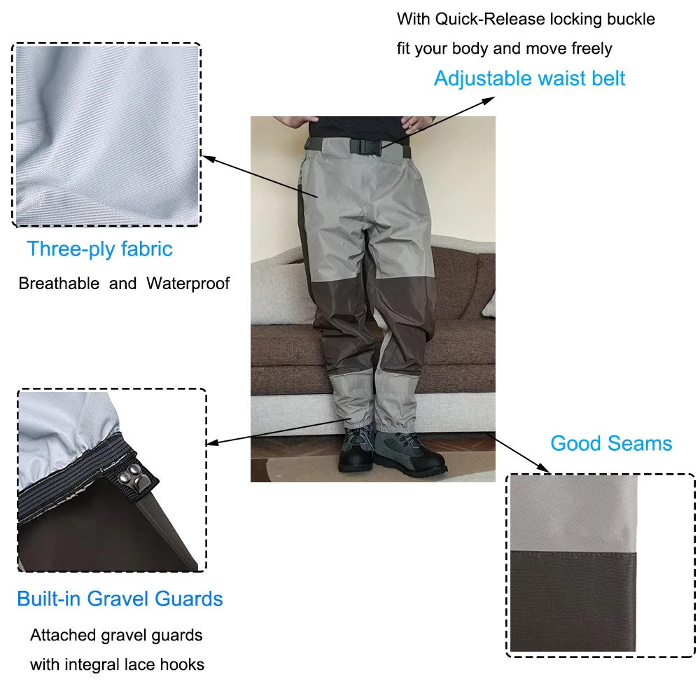 3 warstwy oddychające wodoodporne Fly Fishing talii Waders Stockingfoot High Pant Wader trwałe kaczki polowanie brodząc spodnie