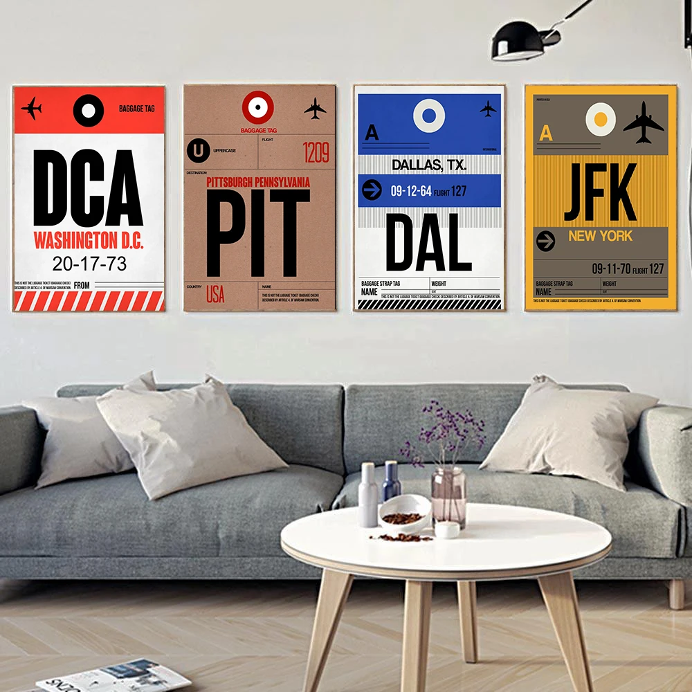Modern Luggage Tag Pictures Wall Art Modular Letter Baggage Strap Tag Canvas Poster Vintage Bedroom Collect Decoration Painting