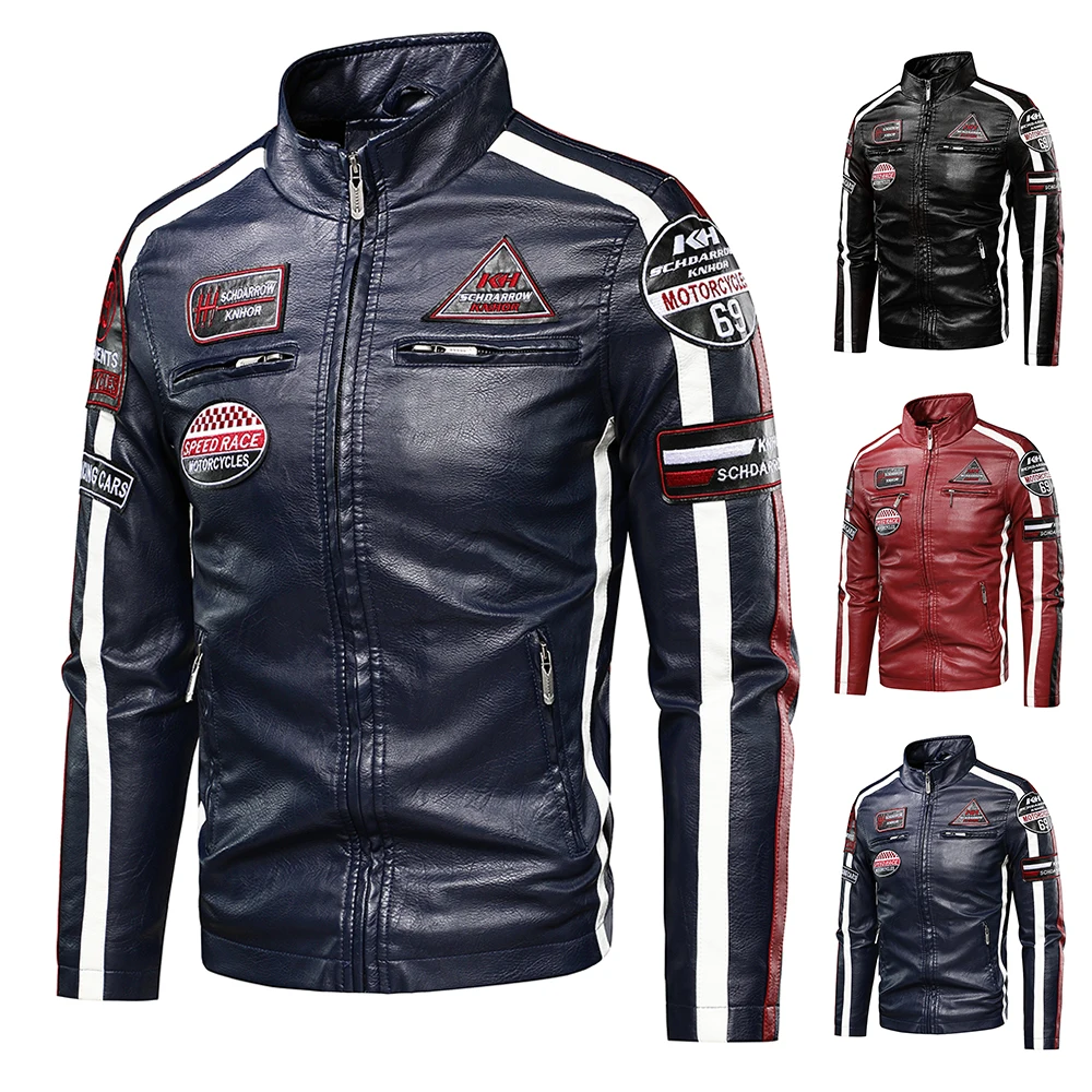 Men Autumn New Casual Motor Biker Painted Leather Jackets Coat Men Winter Vintage Punk Style PU Faux Fleece Leather Jackets Men