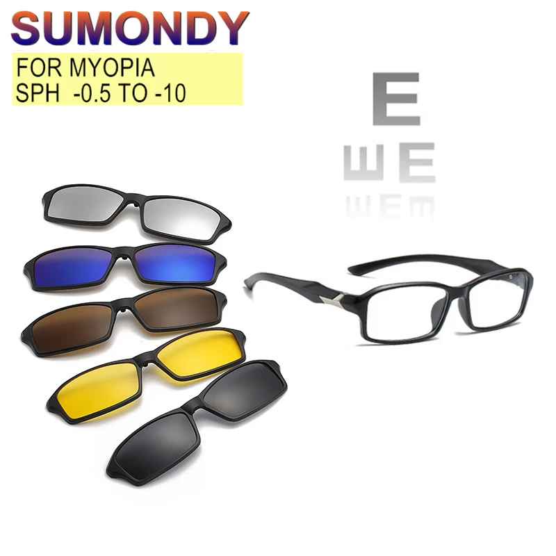 Dual-purpose Myopia Glasses Prescription -0.5 to -10 And Magnet Clip Sunglasses Men Women Astigmatism Nearsighted Custom UF158