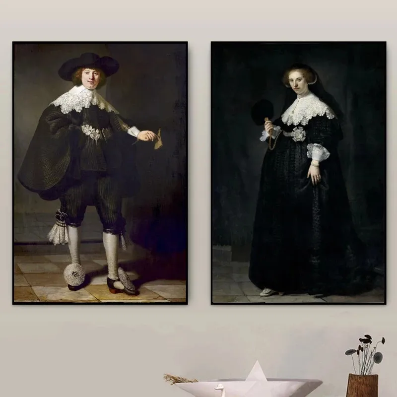 

Marten Soolmans and Oopjen Coppit wedding Made by Rembrandt Van Rijn, Famous Painting print on Canvas Wall Art Portrait Pictures