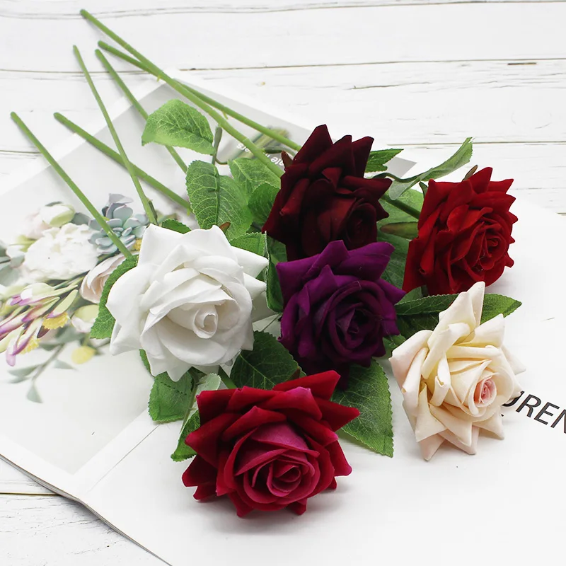 

5 Pcs Flannel Roses Artificial Flowers for Christmas Home Wedding Bridal Decoration Accessories Scrapbook Diy Wreath Gifts A Cap