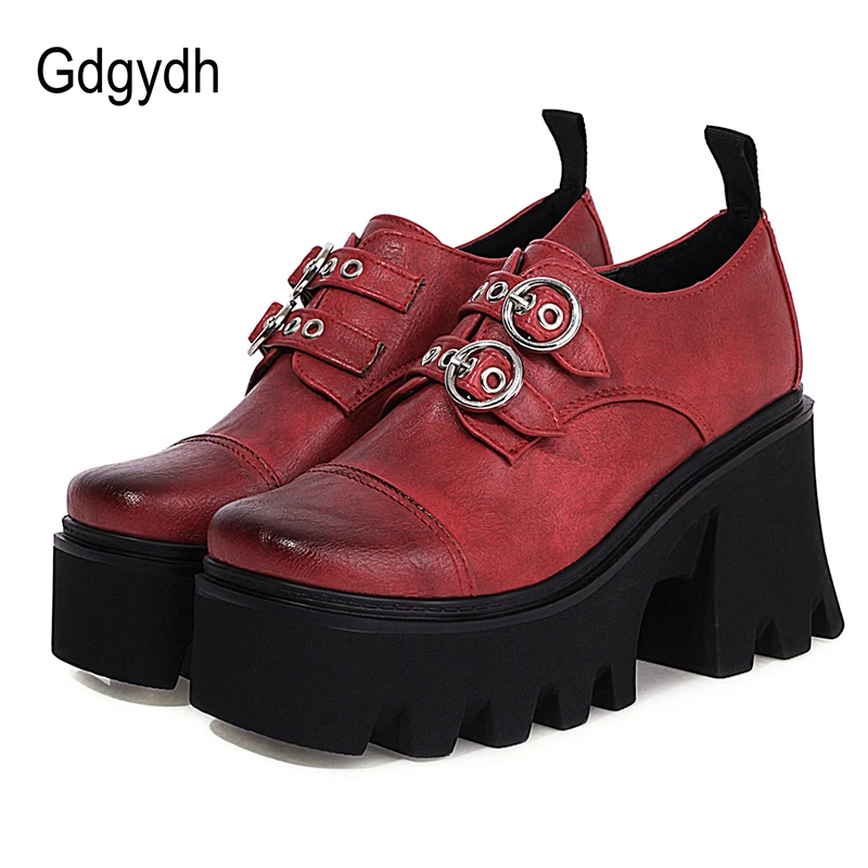 Gdgydh INS na sprzedaż pani platforma klamra blok czółenka gruba podeszwa buty dla kobiet w stylu Vintage Goth buty biurowe Drop Shipping