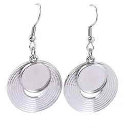 10pcs Circle Hollow Charm Earring Base Blanks Fit 12mm Round Cabochon Setting Bezels Diy Jewelry Making Supplies