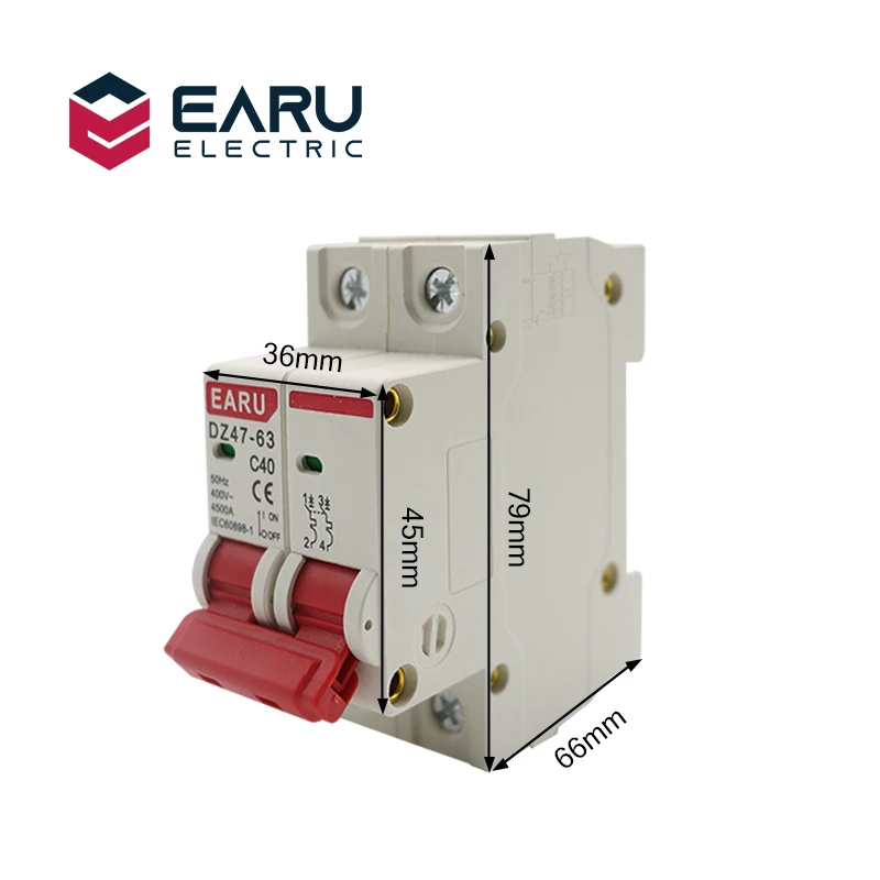 C45n 2 polo 3a/6a/10a/16a/20a/32a/40a/50a/63a 400v mcc tipo mini interruptor mcb que monta 35mm trilho do ruído que quebra a capacidade 6ka