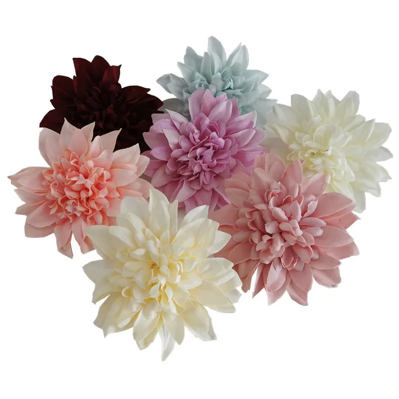 10pcs Simulation Dahlia Flower Wedding Road Guide Decoration Flower Head Woolen Cloth Chrysanthemum Hat Wreath with Flowers