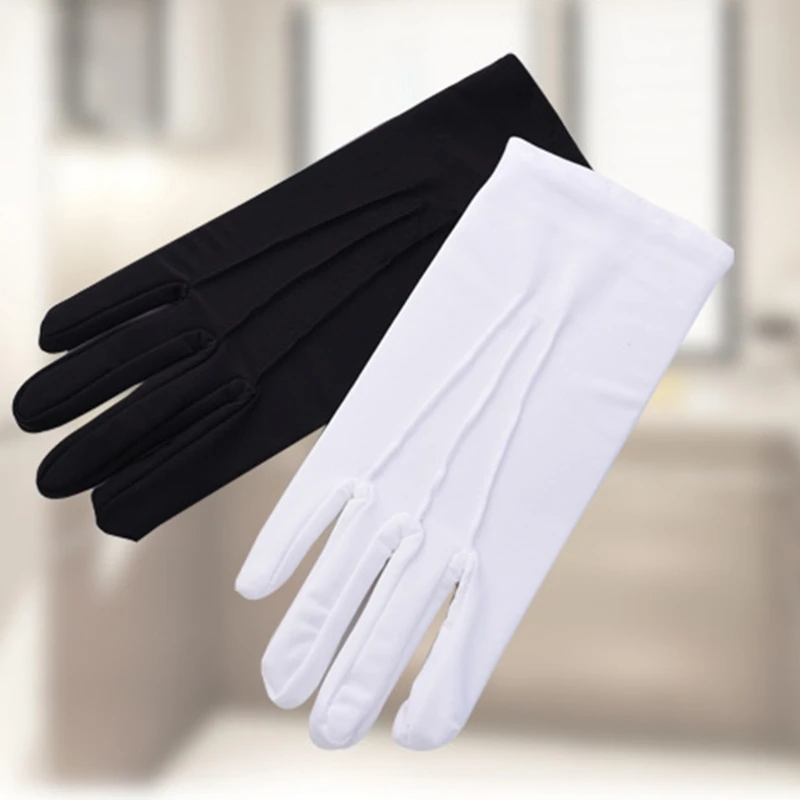 Men Spandex Black White Parade Gloves Formal Tuxedo Costume Honor Guard Mittens 1XCA