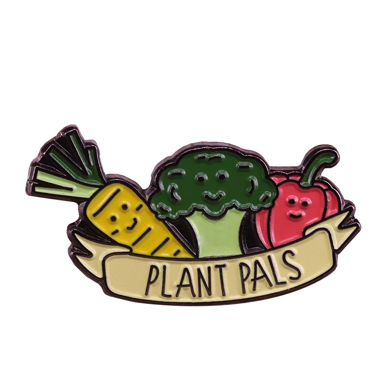 Plant pals enamel pin vegan food badge cute vegetables brooch Easter birthday gifts ideas