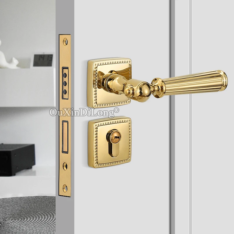 High Quality European Magnetic Door Handle Lock Set Security Interior Entry Room Mute Door Locks + 3 Keys Black/Gray/Gold