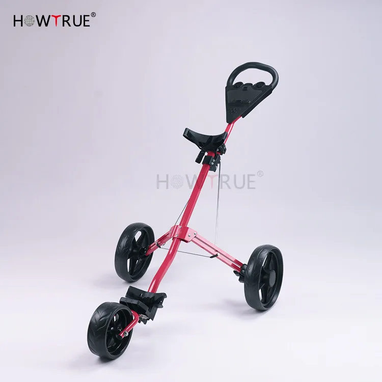 Golf Carts Courses Supplies  Push Pull Golf Trolley Folding 3 Wheel, Foot Brake