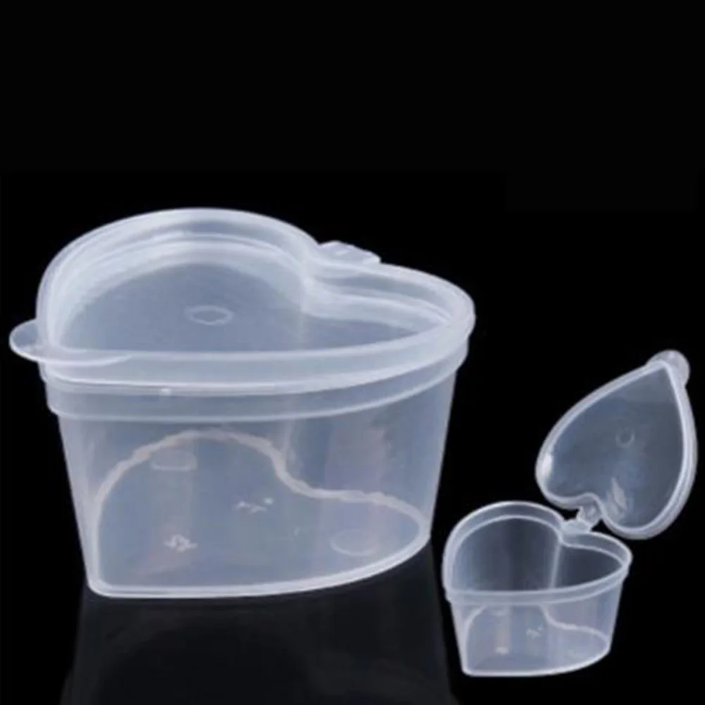 10pcs Disposable Plastic Takeaway Love shape Sauce Cup Reusable Containers Food Box with Hinged Lids Small Pigment Paint Box