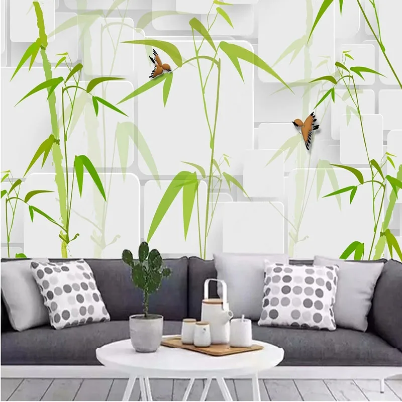Custom Mural Wallpaper 3D Modern Minimalist Bamboo Bird Background Decor Waterproof Canvas Easy Operate Stickers Papel De Pared
