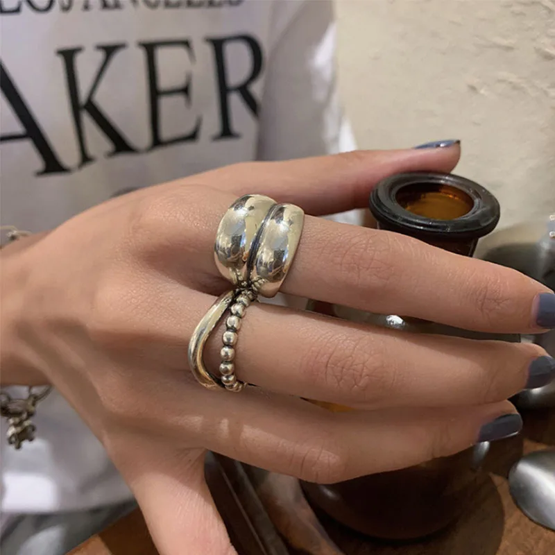 Vent fille Sterling Silber Ring neue dicke einfache Welle licht förmige solide Doppels chicht ringe trend ige Paar Frauen Geschenk Drops hip