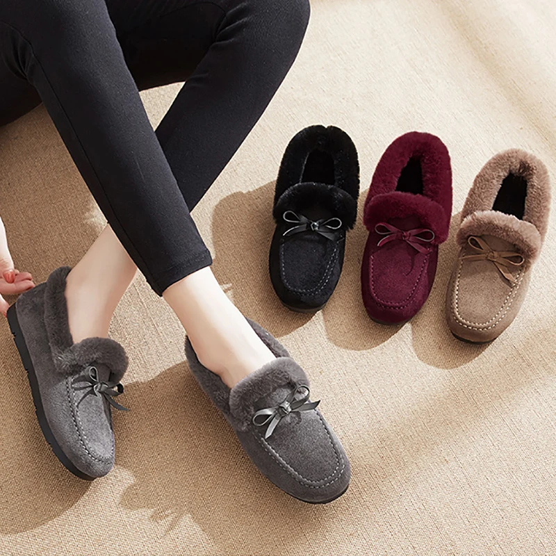 Women Winter Shoes Fluffy Slippers Warm Flat Shoes For Women Casual Loafers Slip On Plush Shoes Moccasins Lady zapato de mujer