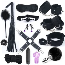 Rabbit Tail Anal Plug Bondage Set Sex Toys For Women Whip Handcuffs For Sex Bdsm With 10 Speed Vibrator Exotic Adult Games