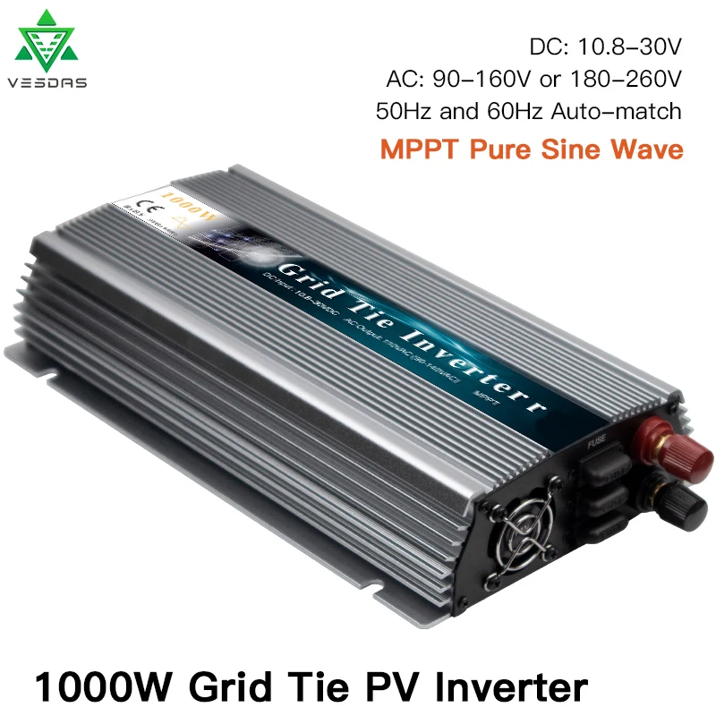 High Quality 1000W MPPT On Grid Tie Inverter 18V 30V 36V Solar Inverter Pure Sine Wave Converter For 300W 350W 400W PV Invert