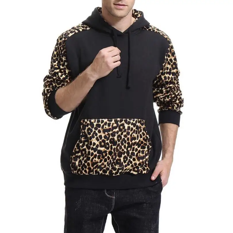 Autumn Winter Men's Brand Long Sleeve Hoodies Tracksuit Leopard color matching Hooded Sweatshirt Men Slim Jacket Fashion Coat