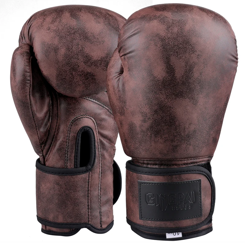 Retro Style dorosłych dzieci kobiety/mężczyźni rękawice bokserskie Pu skóra MMA Muay Thai Boxe De Luva Mitts Sanda wyposażenie siłowni 6 8 10 12OZ