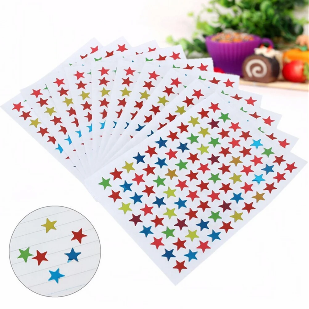 880pcs/10 Sheets Colorful Seal Cute Five-pointed Star Decoration Scrapbooking Paper Stickers Stationery School Office Supplies