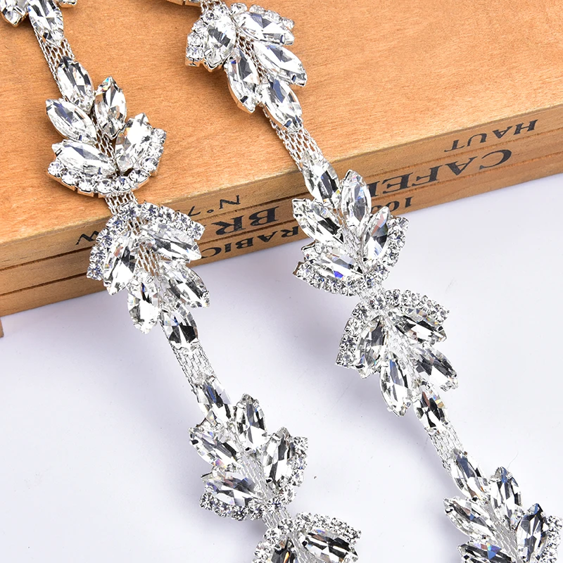 3Cm Wide Crystal Rhinestone Flower Chain White Horse Eye Glass Diamond Trimming Dress Waist Shoelace Head Diy Clothing Ornaments