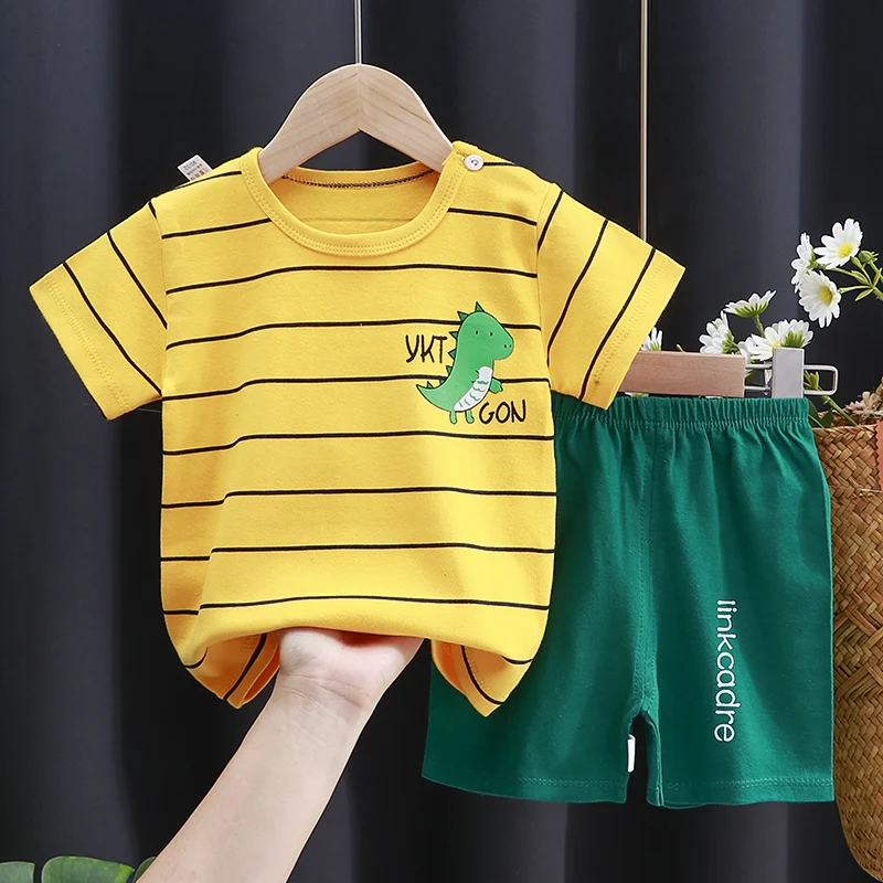 Conjunto de ropa para niños, camiseta y pantalones cortos de algodón, chándal informal de dibujos animados, Verano