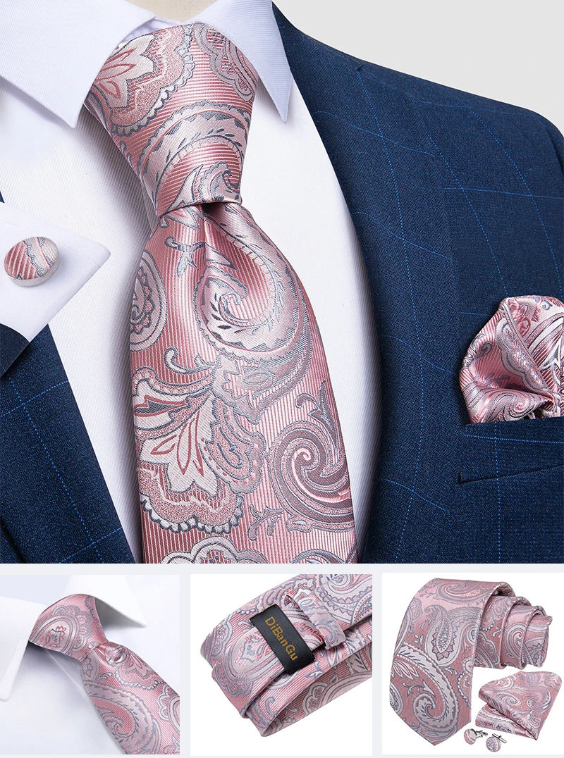 Hochwertiges Rosa Gestreiftes Paisley-Herrenkrawatten-Set 8cm Business Hochzeit Party Accessoires Herren Krawatte Einstecktuch-Set Herren Geschenk – Detail 18
