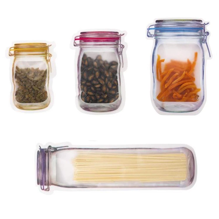 4pcs/lot Reusable Portable Mason Jar Zipper Bags for Home Storage Seal Food Saver Storage Bags Snack Sandwich Ziplock Bags