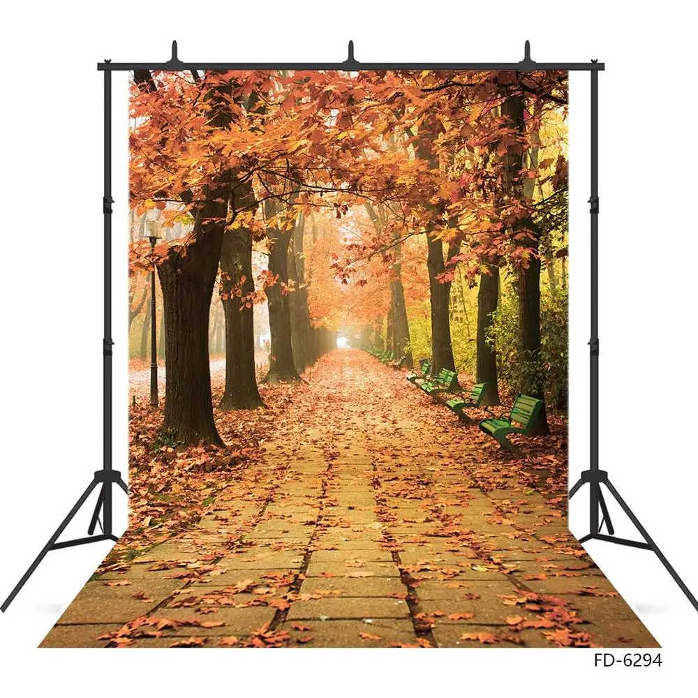 Maple Leaves Pathway Chair Autumn Photographic Background Customized Backdrops for Portrait Children Baby Photocall Fond Photo