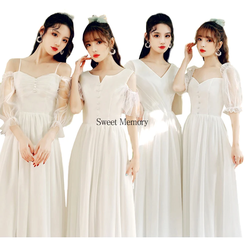 Chiffon Witte Bruidsmeisje Jurken 2022 Robe Sweet Memory Half Mouw V-hals Prom Gown Voor Meisje Ceremony Wedding Party jurk