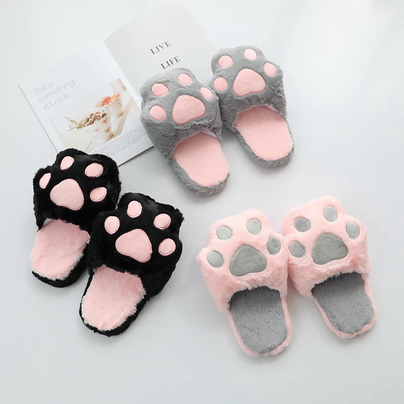 Kawaii Bear Paw Plush Home Slippers Lovely Cat Claw Home Slippers Comfortable Soft Home Slippers