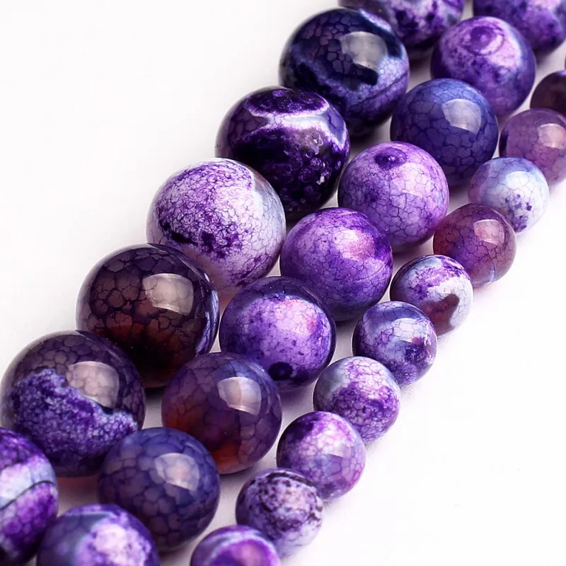 Natural Stone Beads Purple Fire Dragon Agates Round Loose Spacer Beads For Jewelry Making DIY Bracelet Ear Studs 15\'\' 6 8 10mm