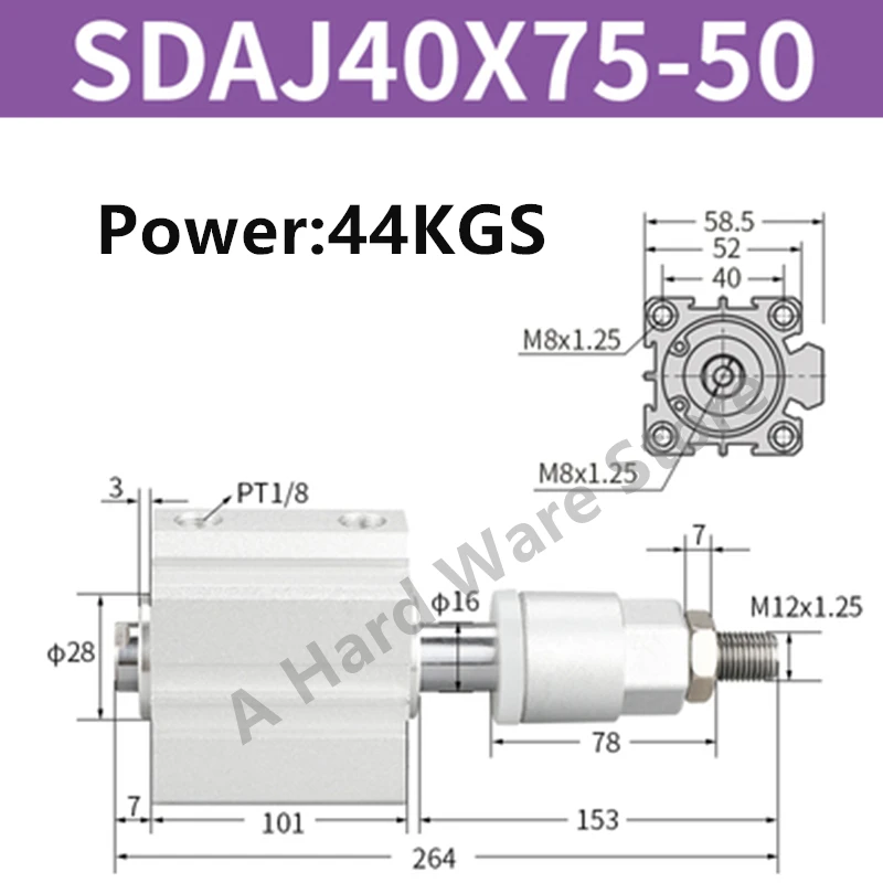 airtac type SDAJ Square Pneumatic Mini Cylinder Adjustable SDAJ 25/32/40/50x25-25-S