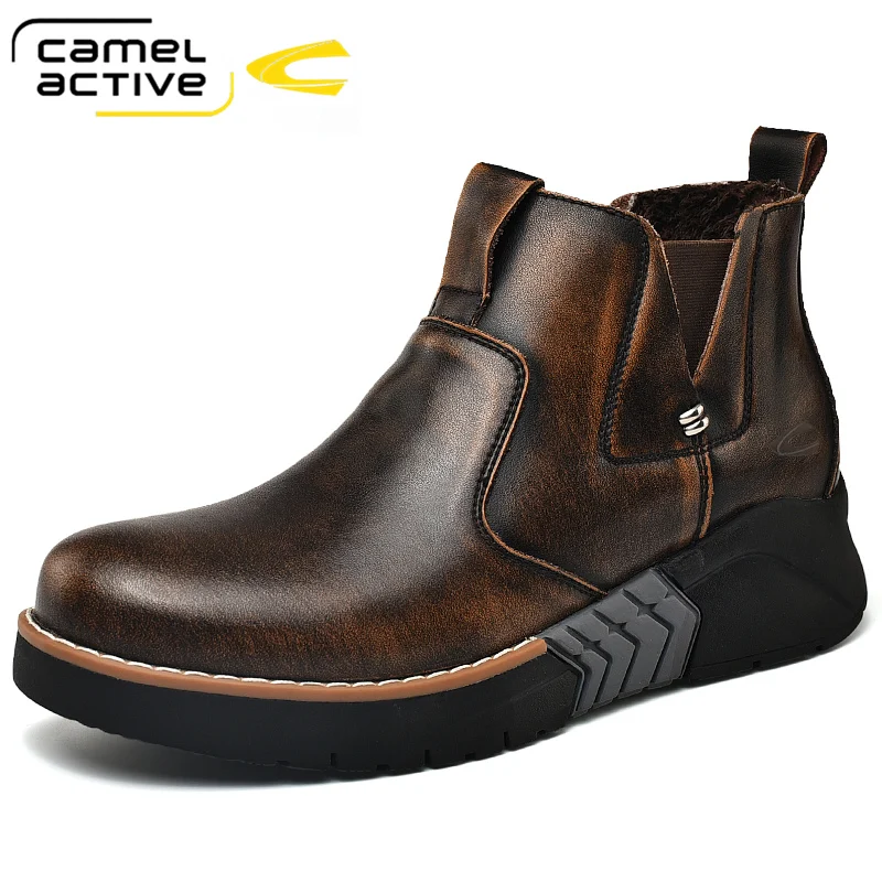 Camel Active Luxury Genuine Leather Casual Classic Basic Men\'s Boots Fashion New Boots Men Basic Boots Winter Comfy Men Shoes